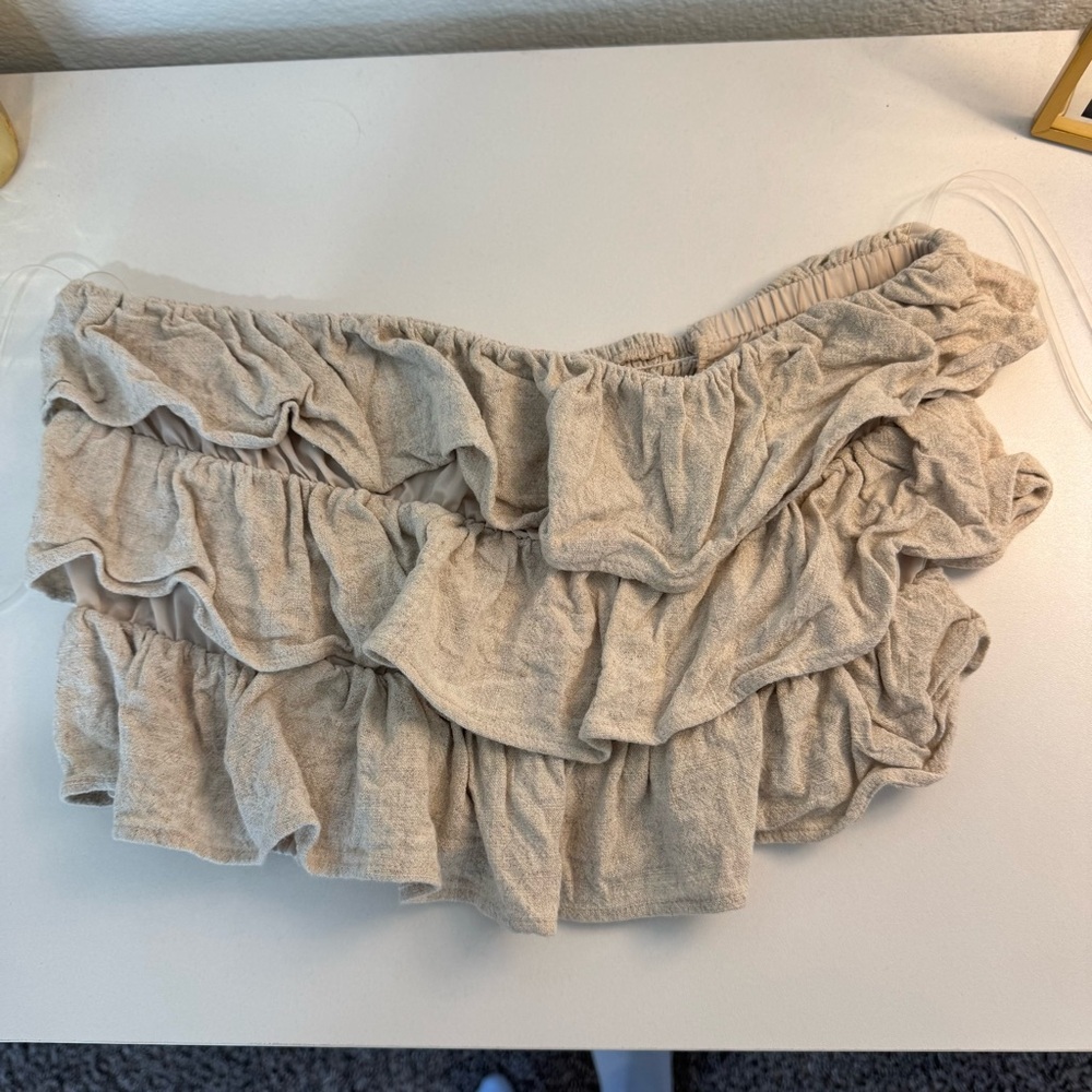Ruffled Beige Crop Top